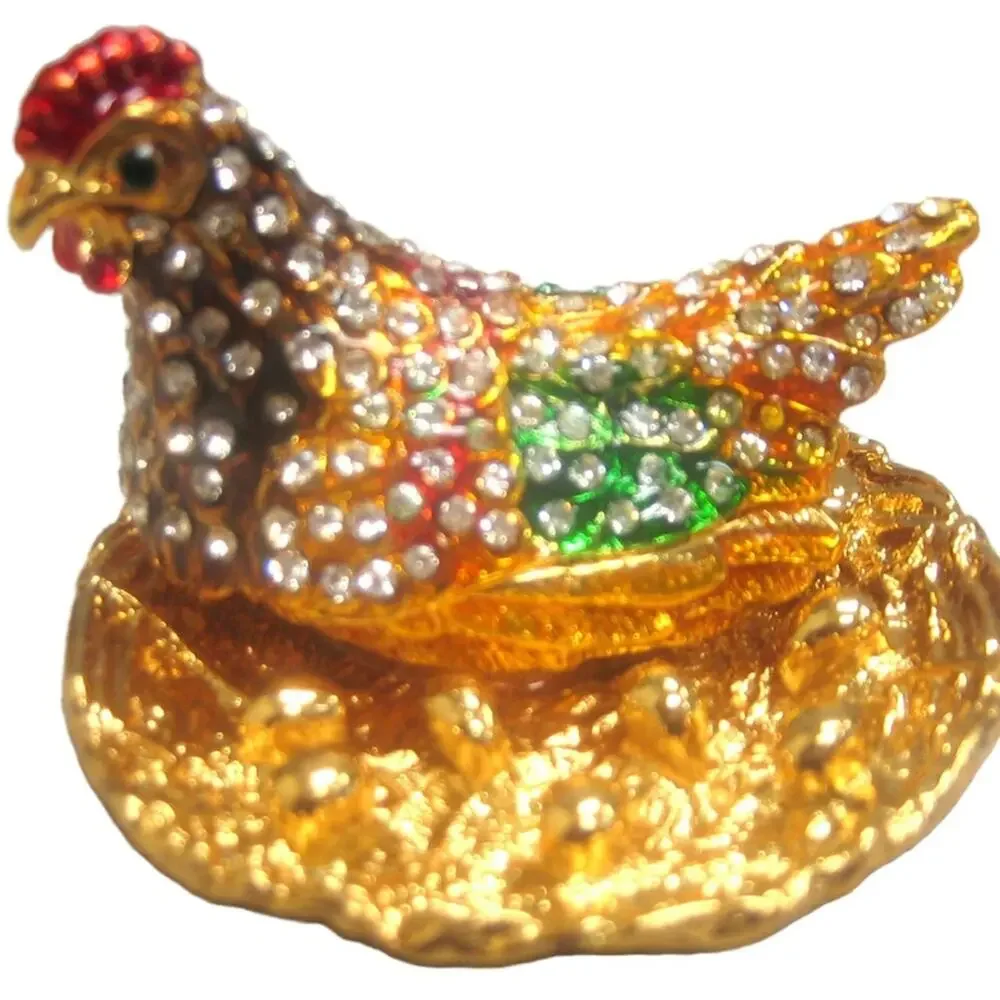 Trinket Jewelry Box Box Bejeweled Hen on her Nest Bling Figurine Gift Box NIB